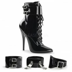 DEVIOUS Domina-1023 Black Patent Fetish 3 Sets Ankle Cuffs Boots Sz 5-15