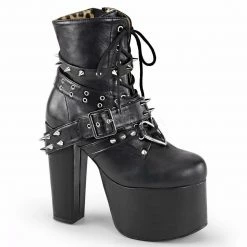 DEMONIA Torment-700 Black Goth Spikes Studs Heart O-Ring Platforms Ankle Boots