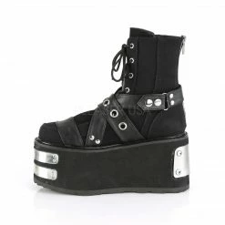 DEMONIA Damned-116 Black Vegan Leather Magic Mirror TPU Metal Plate Ankle Boots