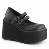 DEMONIA Kera-08 Black Vegan Leather Goth Punk Lolita Double Strap Buckle Mary Janes Platforms Heels