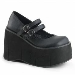 DEMONIA Kera-08 Black Vegan Leather Goth Punk Lolita Double Strap Buckle Mary Janes Platforms Heels