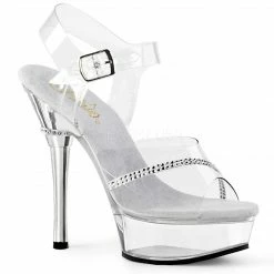 PLEASER Allure-608R Clear Rhinestone Wedding Dress Dancer Ankle Strap 5.5" Heels