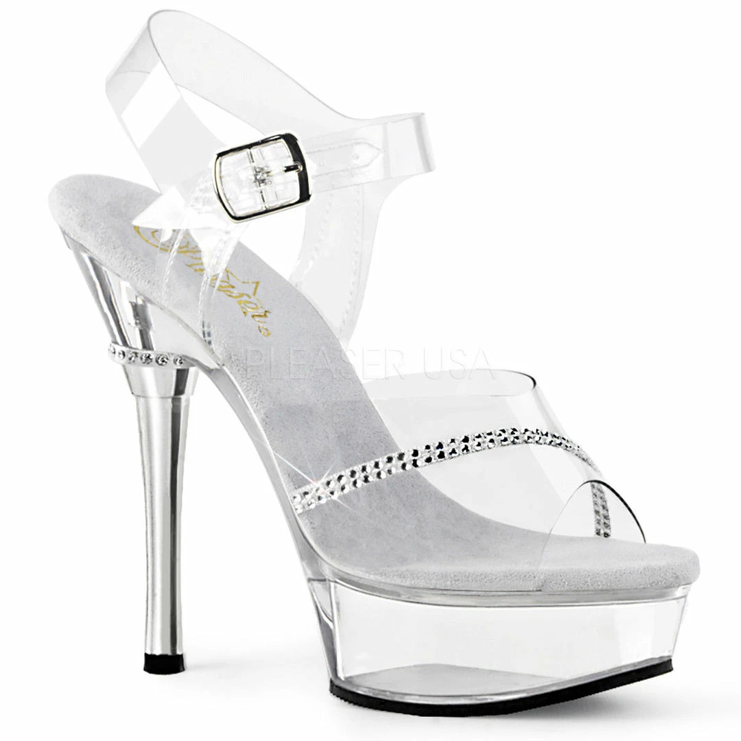 PLEASER Allure-608R Clear Rhinestone Wedding Dress Dancer Ankle Strap 5.5" Heels