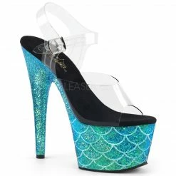 PLEASER Adore-708MSLG Holographic Glitter Mermaid Scales 7" Club Platforms Heels