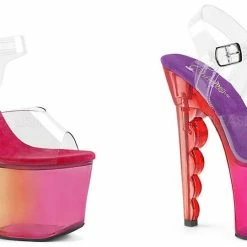 Discontinued PLEASER Scallop-708MCT Tinted Ombre Stripper Pole Platforms 7" Scalloped Heels