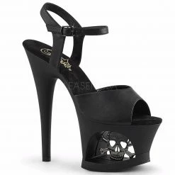 PLEASER Moon-709SK Black Skull Cut Out Stripper Club Ankle Strap Platforms Heels