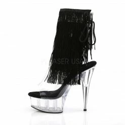 PLEASER Delight-1017TF 4-Layer Threaded Fringe Open Toe Back Ankle Boots Heels
