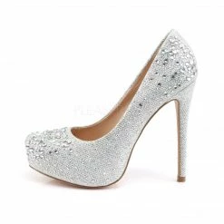 FABULICIOUS Destiny-06R Nude Silver Glitter Mesh Fabric Wedding Formal Heel Pump