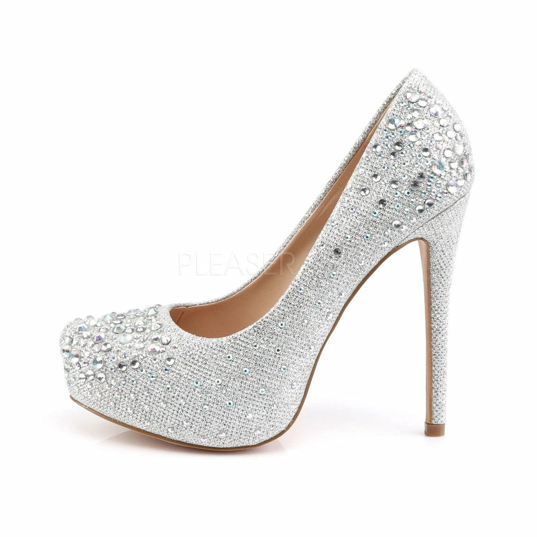 FABULICIOUS Destiny-06R Nude Silver Glitter Mesh Fabric Wedding Formal Heel Pump