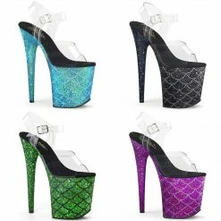 Discontinued PLEASER Flamingo-808MSLG Purple Black Glitter Mermaid Scale Pole Dancing 8" Heel Heels