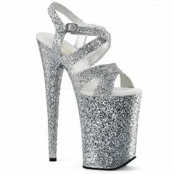 PLEASER Infinity-997LG Silver Glitter Strappy Stripper Dancer Club 9" Heels