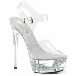 PLEASER Eclipse-608DM Clear See Through Rhinestone Cut Out Platforms Strap Heels
