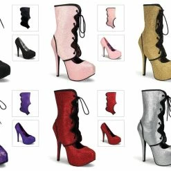 Discontinued BORDELLO Teeze-31G Glitter Burlesque Pinup Detachable Shaft Heels