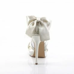 FABULICIOUS Lumina-29 Ivory Satin Dress Formal Wedding Ribbon Bow Sandals Heels