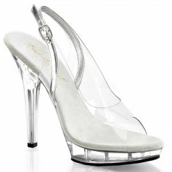 FABULICIOUS Lip-150 Clear Silver Party Dress Formal Slingbacks Sandals 5