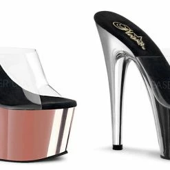 PLEASER Adore-701 Rose Gold Sliver Chrome Slides Pole Dancer Platforms 7" Heels
