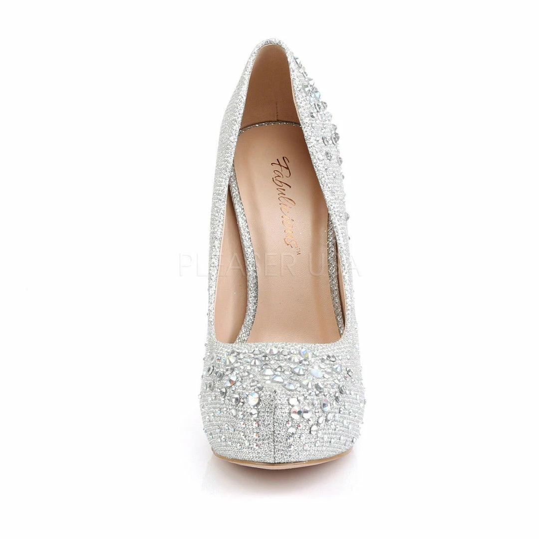 FABULICIOUS Destiny-06R Nude Silver Glitter Mesh Fabric Wedding Formal Heel Pump