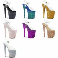 PLEASER Flamingo-808LG Multi Glitter Stripper Pole Dancer 4" Platforms 8" Heels