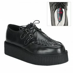 DEMONIA Creeper-402 Black Leather Goth Casual Dress Men's Unisex Shoes