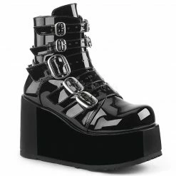 DEMONIA Concord-57 Black Patent Goth Alternative Ankle Calf Platforms Boots