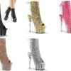 PLEASER Adore-1018G Black UV Pink Silver Gold Glitter Open Toe Ankle Calf Boots