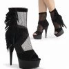 Discontinued PLEASER Delight-1014 Black Suede Mesh Fringe Booties Boots 6" Heels