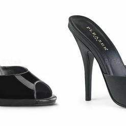 PLEASER Seduce-101 Black Open Peep Toe Mules Slides Sandals 5" Heels