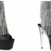 PLEASER Adore-1024RSF Black Chrome Rhinestones Fringe Ankle Calf Boots 7" Heels