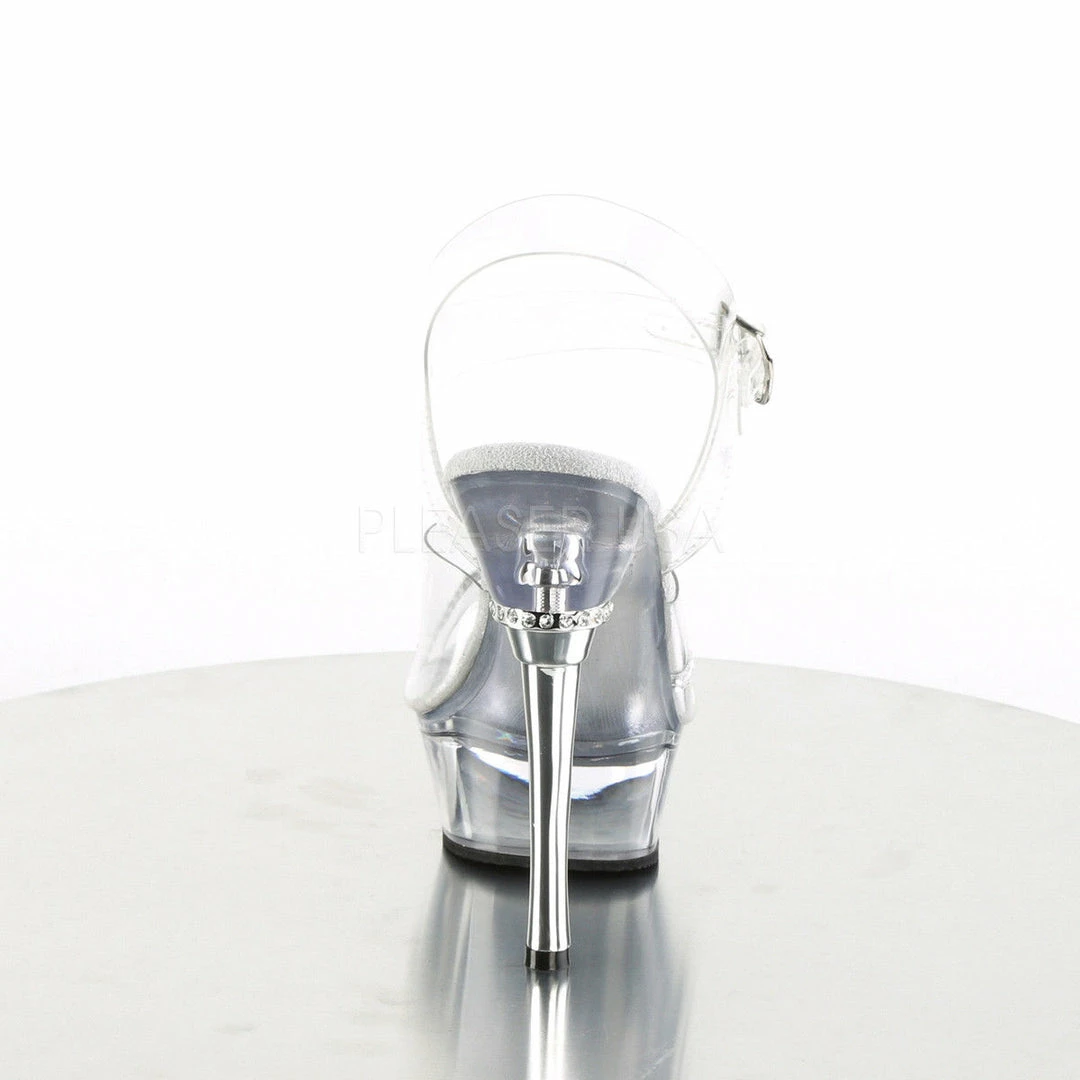 PLEASER Allure-608R Clear Rhinestone Wedding Dress Dancer Ankle Strap 5.5" Heels