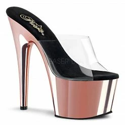 PLEASER Adore-701 Rose Gold Sliver Chrome Slides Pole Dancer Platforms 7" Heels