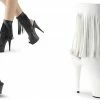 PLEASER Delight-1019 Black White Faux Leather Fringe 6" Thin Heels Ankle Boots