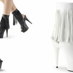 PLEASER Delight-1019 Black White Faux Leather Fringe 6