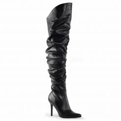 PLEASER Classique-3011 Black Red White Faux Leather Scrunch Thigh Boots Sz 4-15