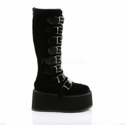 DEMONIA Damned-318 Black Hologram Goth Spike Buckles Platform Knee Boots