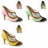 Discontinued PINUP COUTURE Peach-03 Pink Mint Yellow Retro T-Strap 3" Heels