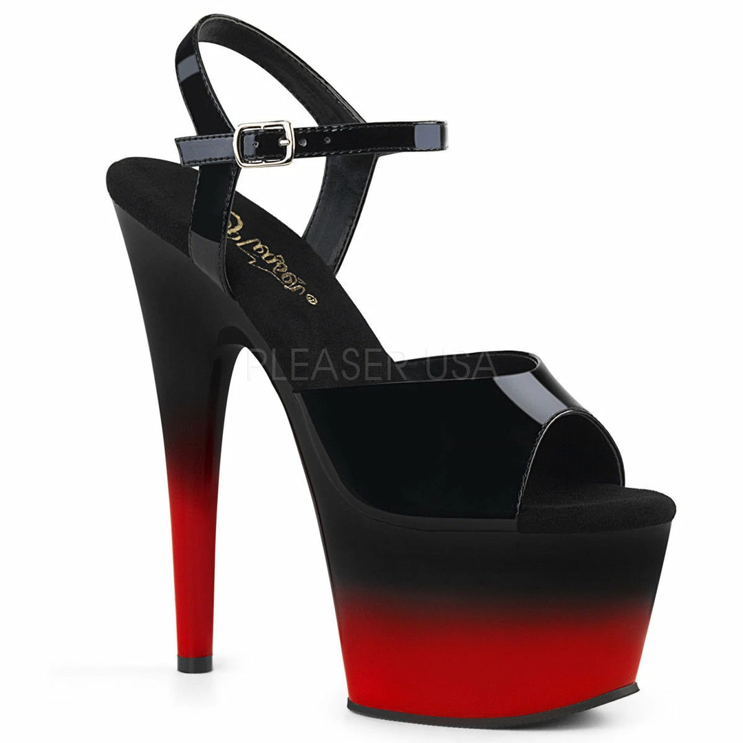 PLEASER Adore-709BR-H Two 2 Tone Black Red Sandals Club Platforms 7" Inch Heels