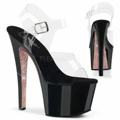 PLEASER Sky-308CRS Rhinestones Pole Dancer Club Ankle Strap Platform 7" Heels