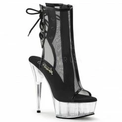 PLEASER Delight-1018MSH Black Silver Mesh Pole Dance Club Open Toe Back 6" Boots