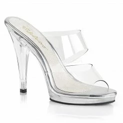 FABULICIOUS Flair-402 Clear Fitness Drag Double Strap Slides 4.5" Heels 4-15