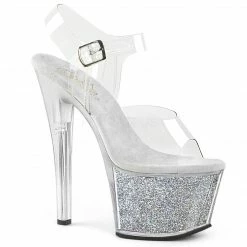 PLEASER Sky-308G-T Glitter Inserts Dancer Club Straps Tinted Platforms 7