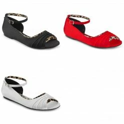 Discontinued PLEASER PINK LABEL Anna-03 Red Black Silver Satin Flats Drag 8-15
