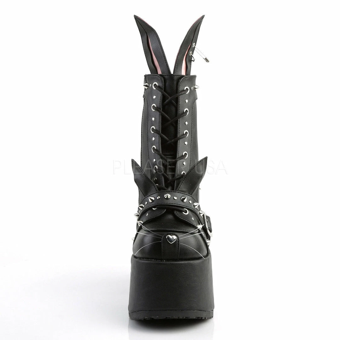 DEMONIA Camel-202 Interchangeable Cat / Bunny Ears Goth Platforms Ankle Boots
