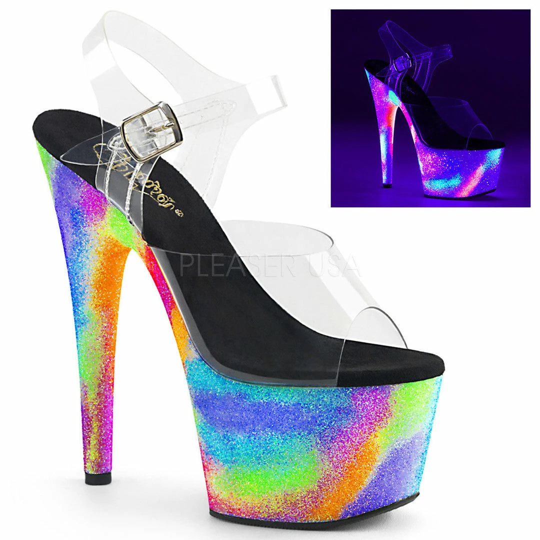 PLEASER Adore-708GXY Blacklight Reactive Galaxy Effect Glitter Stripper 7" Heels