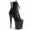 PLEASER Stardust-1020-7 Black Rhinestones Platform Lace Up Ankle Boots 7" Heels