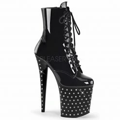 PLEASER Stardust-1020-7 Black Rhinestones Platform Lace Up Ankle Boots 7" Heels