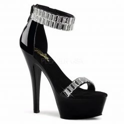 PLEASER Kiss-269RS Black Rhinestones Mirrors Dress Club Cuff Platforms 6" Heels