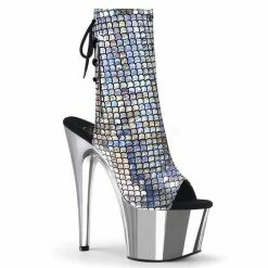 PLEASER Adore-1018MSC Hologram Ankle Calf Open Toe Back Platform Boots 7" Heels