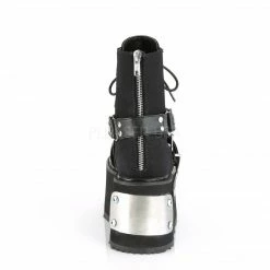 DEMONIA Damned-116 Black Vegan Leather Magic Mirror TPU Metal Plate Ankle Boots