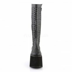 DEMONIA Rot-13 Embossed Pyramid Stud Front Goth Alternative Women's Knee Boots