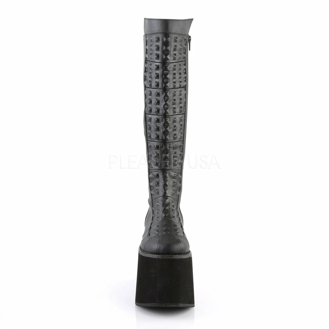 DEMONIA Rot-13 Embossed Pyramid Stud Front Goth Alternative Women's Knee Boots